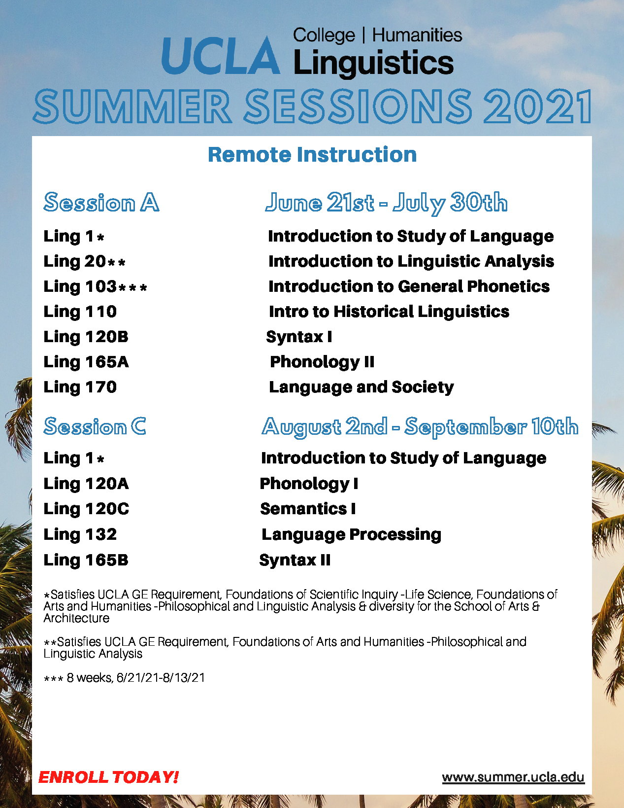 Summer Courses Department of Linguistics UCLA